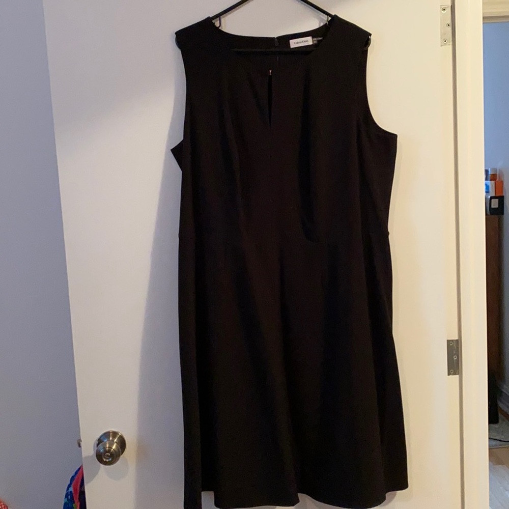 Calvin Klein black tailored peekaboo aline dress